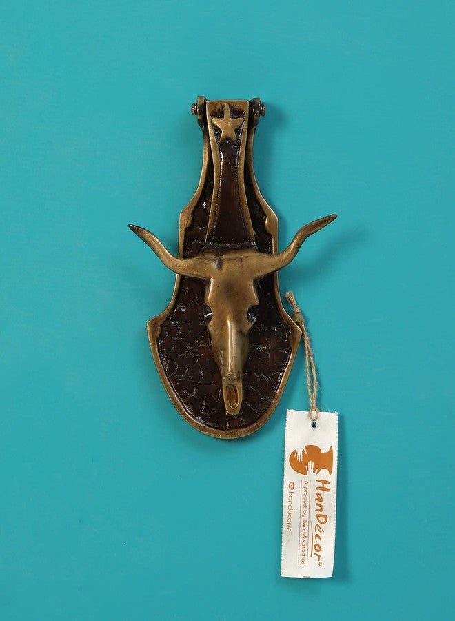 Two Moustaches Bull Head Design Brass Door Knocker - Image 3